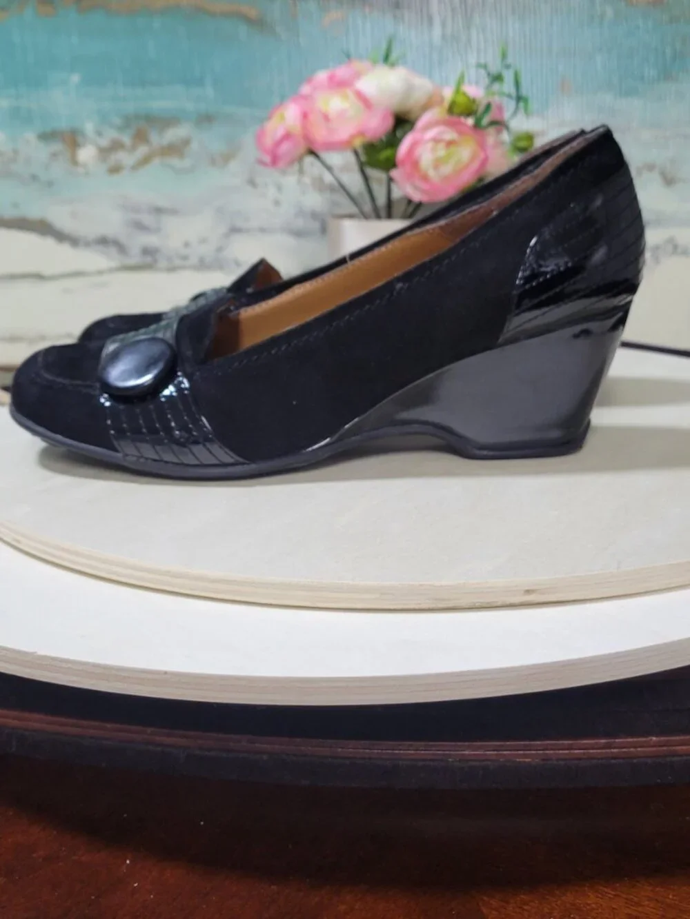 Sofft EuroSoft Black Suede Leather Wedge Heels [Item #SW01]